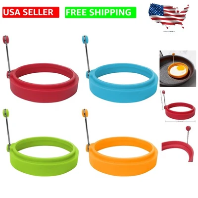 Juego de 4 anillos de silicona para huevos de grado alimenticio - moldes coloridos para cocinar sin problemas Foto 1 de 4