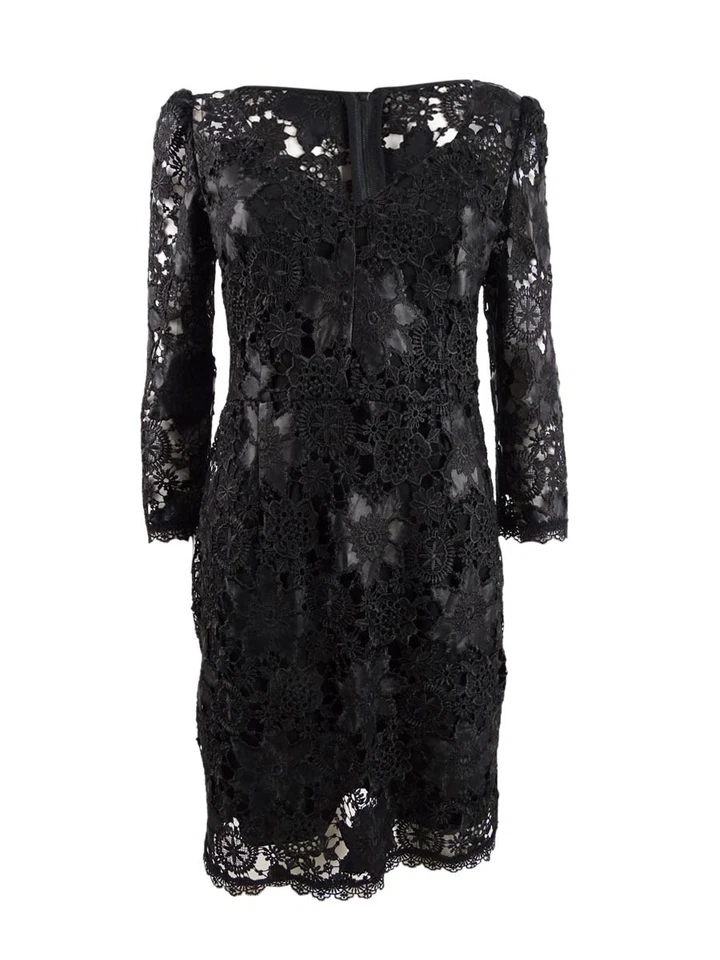 Nanette Lepore Womens Black 3/4 Sleeve Short Shift Evening Dress Size 4