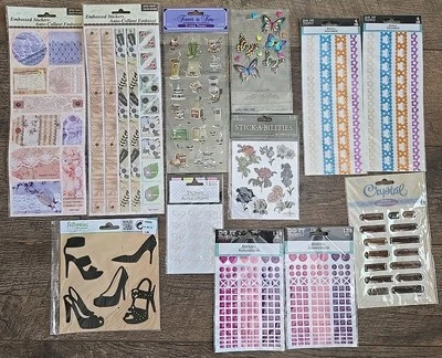 Large Lot Of Stickers Scrapbooking Crafting Embossed Crystal Pearls Felt Glitter - Image 1 of 4
