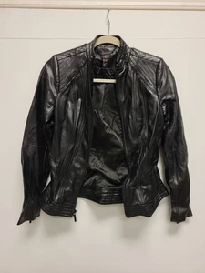 GILI Black Faux Leather Moto Jacket Womens Size 0 Full Zip Stylish Outerwear - Picture 1 of 11