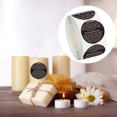 500x Candle Warning Stickers Candle Jar Container Labels 1.5 inch Decal for DIY - Image 1 of 4