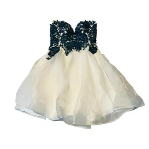 Abito senza spalline Terani Couture con applicazioni floreali - blu e bianco - taglia 2 - Foto 1 di 7
