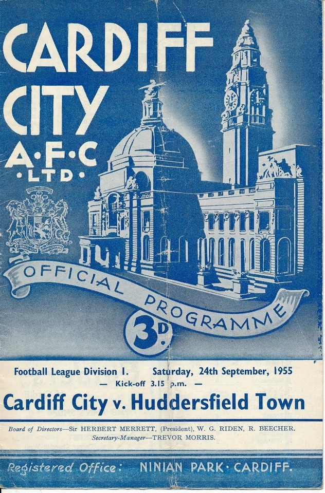 Cardiff City v Huddersfield Town 1955/1956 - Football Programme - Image 1 of 1