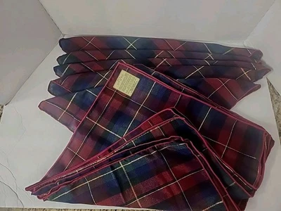 13 Tartan Plaid Dinner Napkins Gold Thread Red Vintage 17" Christmas Polyester - Image 1 of 4