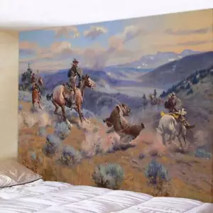 Extra Large Tapestry Wall Hanging For Men Western Cowboy Retro Fabric Art Poster - Picture 1 of 7