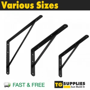 Reinforced Shelf Brackets Support Wall Bracket Heavy Duty High Load Strong Black - Picture 1 of 4