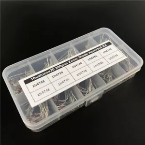 10value x20pz 1W DIODO ZENER kit assortito scatola 8,2V~22V 1N4738~1N4748 DO-41 DIP - Foto 1 di 3