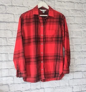 Old Navy Womens Small Petite Red Plaid Boyfriend Shirt Long Sleeve Flannel Top - Picture 1 of 5