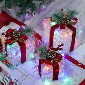 Set of 3 Lighted Multicolor Gift Boxes 60 LED Lights for Holiday Decorations - Picture 1 of 5