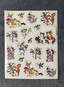 Vintage American Greetings Stickerbogen Linda K Powell Weihnachten Eichhörnchen Hase 90 - Bild 1 von 3