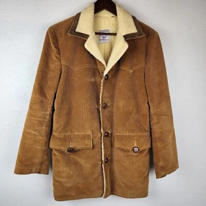 VTG 60s 70s J.P. Stevens NFL Corduroy Coat Jacket Sz L? Sherpa Lined Hippie - Picture 1 of 20