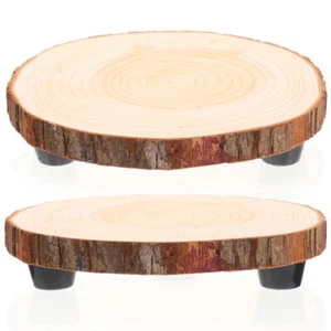 2 Pcs Round Wood Chip Base Flower Pot Stand Planter Flowerpot Holder - Picture 1 of 12