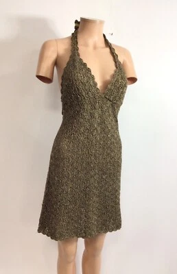 Vestido Halter Dorado Rebecca Virtue Crochet Y2K Tejido Mujer Mediano Foto 1 de 4
