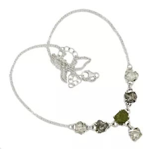 Collar de plata 925 con diamantes de moldavita y Herkimer checos genuinos naturales SN19027 - Imagen 1 de 1