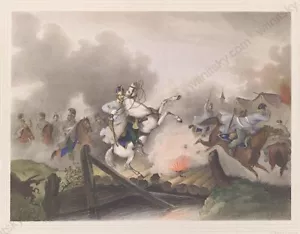 "Austrian Cavalry Attacking", Watercolored Lithograph, ca.1850 (1) - Picture 1 of 1