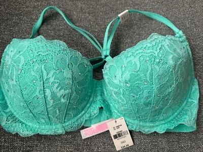 Victoria Secret PINK Demi Bra Teal Sparkle Lace Crossback 34D New - Image 1 of 4