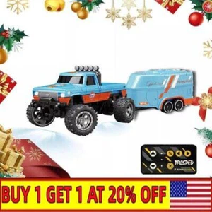 Mini RC Monster Truck USBC Rechargeable Underflow with Trailer,1:64 Scale Alloy~ - Picture 1 of 18