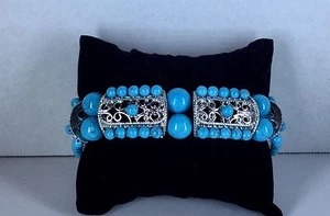 Blue Howlite Stretch Bracelet in Silvertone TGW 50.0 carats - Picture 1 of 5