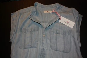 Vineyard Vines Blue Denim Dress Women's Small Pockets Casual Short Sleeve - Picture 1 of 3