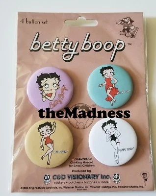 New 2010 Sealed Betty Boop Buttons Pin Backs Set of 4 Licensed - Image 1 of 2