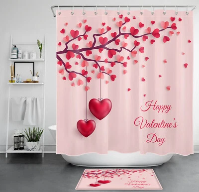 Juego de accesorios de baño cortina de ducha rosa Red Love feliz día de San Valentín Foto 1 de 4