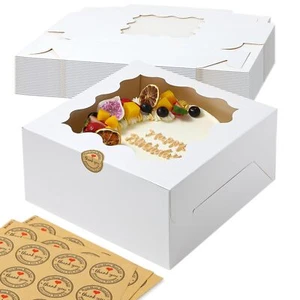 White Bakery Boxes Cake Boxes With Window 24pcs 8x8x4 Inches Cookie Boxes Pastry - Picture 1 of 5