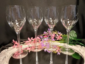 4 Kosta-Boda CHATEAU CLEAR Optic Swirl Crystal 9" Wine Glasses Goblets Set - Picture 1 of 8