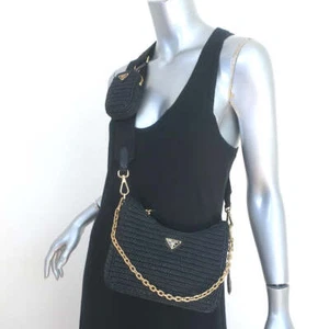 Prada Re-Edition 2005 Crochet Raffia Crossbody Black Small Shoulder Bag NEW - Picture 1 of 12
