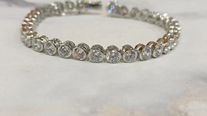 10 Karat Runde Künstlicher Diamant Tennis 7.25 " Armband 14k Weiß Vergoldet - Bild 1 von 7