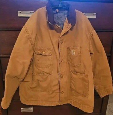 Carhartt Chore Jacket C01 Wool Blanket Lined Men's 52 Tan Canvas VTG 90's-READ - Image 1 of 4