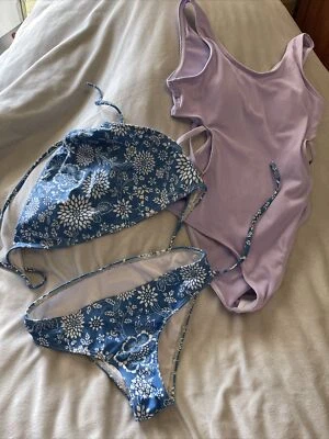 Bikini Billabong Niñas Azul Floral Cuello Alto y Shein Lavanda Una Pieza Talla 10 Foto 1 de 4
