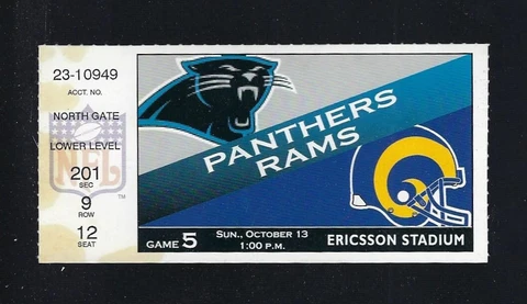 CAROLINA PANTHERS 2nd SEASON - 1996 NFL ST LOUIS RAMS FOOTBALL TICKET STUB Cover