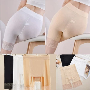 Damen High Waist Leggings Eisseide nahtlos Übergröße Spitze Unterhose 90861 - Bild 1 von 27