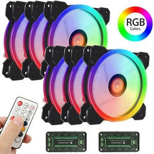 3/6 PCS RGB LED Quiet Computer Case PC Cooling Fan Solid Rainbow 120mm - Afbeelding 1 van 11