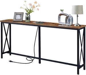 70 Inch Console Table with Outlet, Extra Long Entryway Table with Metal Frame an - Picture 1 of 8
