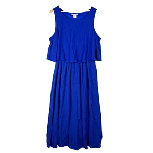 Sabrina Lauren Dress Womens Plus 2X Layered Cobalt Blue Maxi Crepe Textured Long - Picture 1 of 9