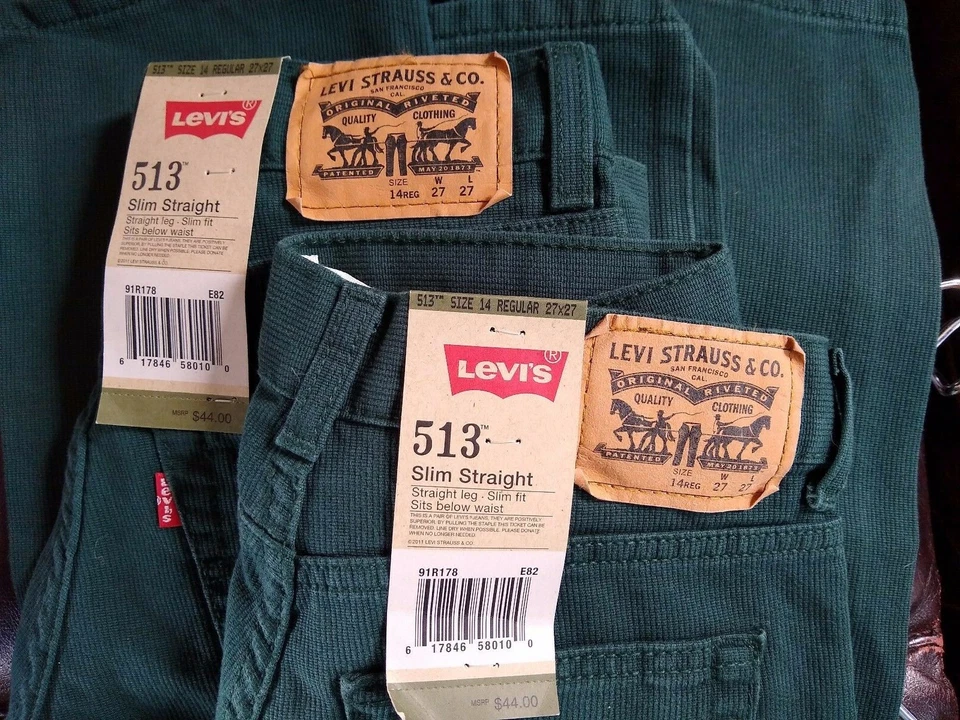 Levis 513 Pants 14 Regular 27x27 Slim Straight Green 100 Cotton