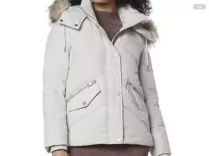 NWT Andrew Marc Puffer Jacket Sz. L Off Whit Hooded Faux Fur Trim - Picture 1 of 7