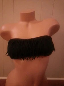 Nuevo sin etiquetas Top de natación de bikini sin tirantes con flecos Victoria's Secret talla S negro - Imagen 1 de 6