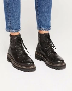 Free People Carter Combat Schnürstiefeletten schwarz Leder dicke Sohle 39 / 8,5-9 - Bild 1 von 16