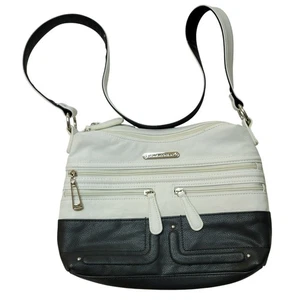 Stone Mountain Crossbody Shoulder Bag White Black Faux Leather Purse 12”x 8”x 4" - Picture 1 of 9