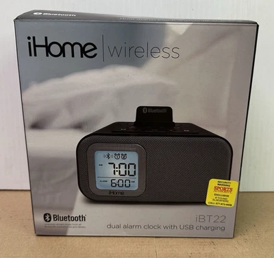 iHome Inalámbrico iBT22 Reloj Despertador Doble con Carga USB Altavoz Bluetooth Inteligente NUEVO Foto 1 de 4