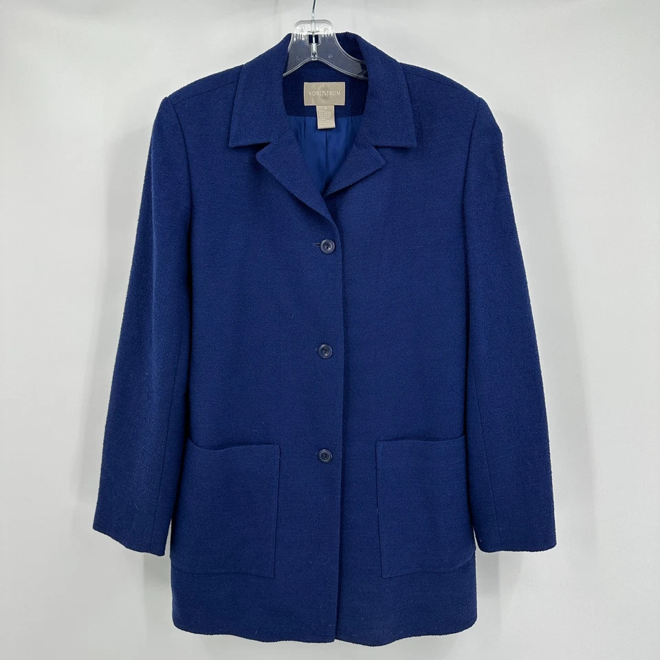 Abrigo Nordstrom Mujer Largo Medio Talla 10 Azul Mezcla Mohair Dinero Antiguo Silencioso Lujo Foto 1 de 4