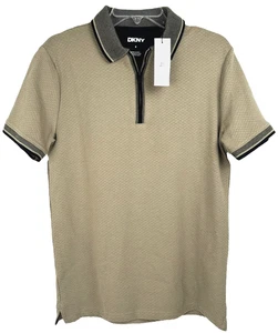 DKNY Men's Textured Knit Zip Polo Shirt Color: Cafe Size S NWT $79.50 - Picture 1 of 3