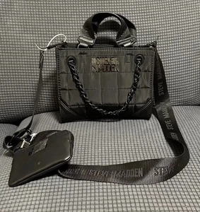 NWT Steve Madden Black Mini Tote Quilted Crossbody Bag - Picture 1 of 16