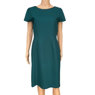 Vestido Vaina Elie Tahari Verde Mezcla Lana Manga Casquillo Cuero Borde Forrado Talla 12 Foto 1 de 4