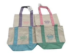 Trader Joe's mini pastel canvas tote bags set of 4 Easter colors 2025 Limited Ed - Picture 1 of 1