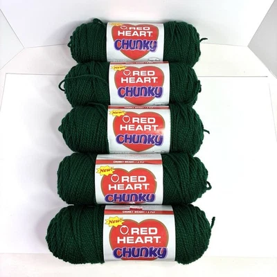 批量 5 件 Red Heart Chunky Yarn Hunter 绿色 #389 丙烯酸 2 层纱线骨架 — 第 1/4 张图片