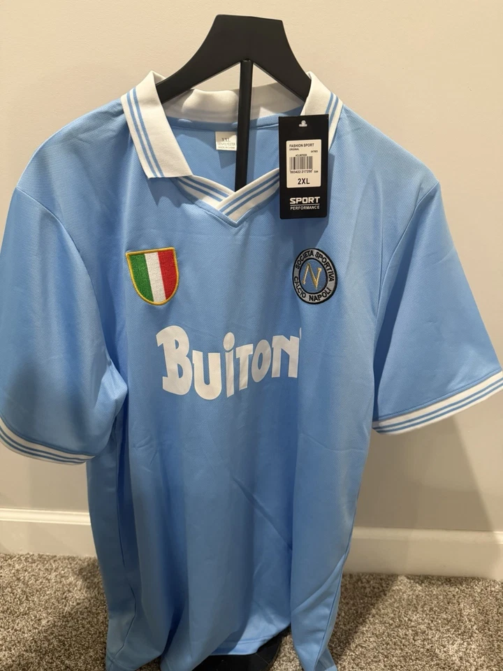Jersey Napoli Retro Años 80 Buitoni Azul Claro 2XL NUEVO CON ETIQUETAS Estilo Vintage Foto 1 de 2