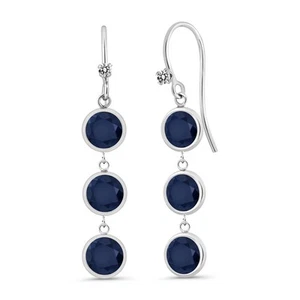 925 Sterling Silver Sapphire and Diamond 3 Stone Earrings For Women (3.63 - Picture 1 of 1